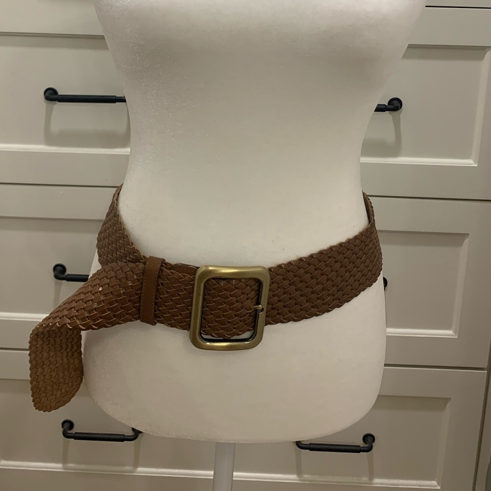 Cole Haan Brown Woven Belt with Gold Buckle